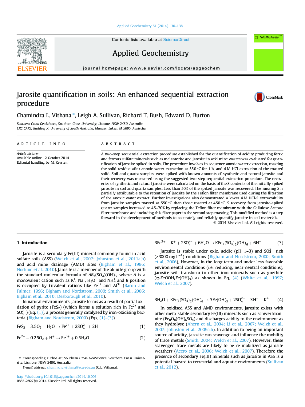 Jarosite quantification in soils: An enhanced sequential extraction procedure