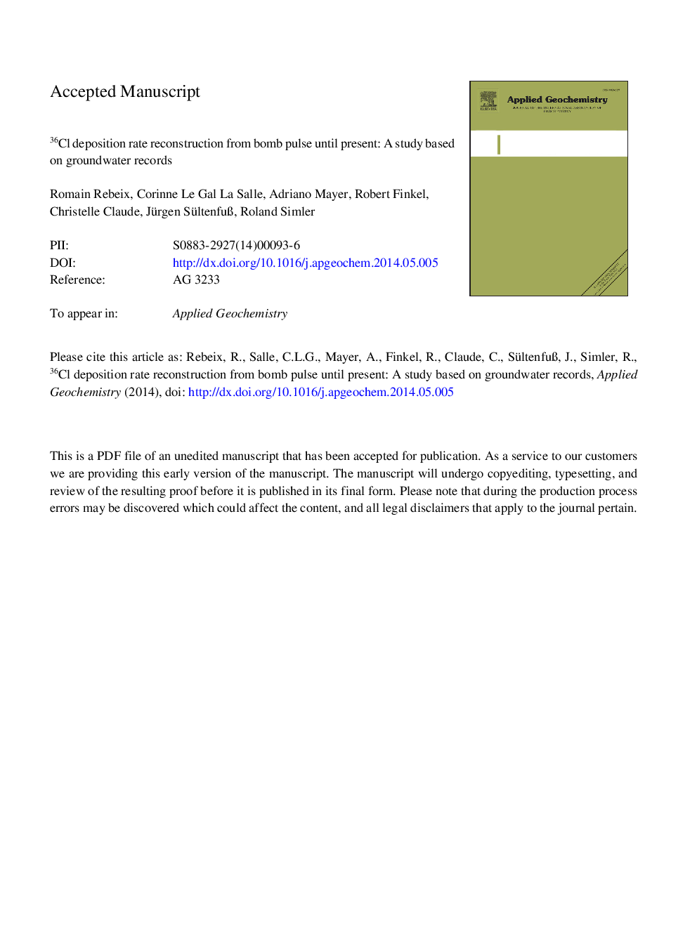 36Cl deposition rate reconstruction from bomb pulse until present: A study based on groundwater records
