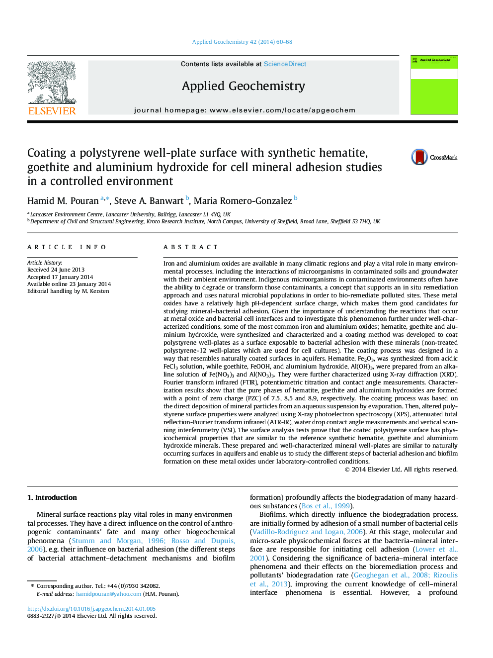 Coating a polystyrene well-plate surface with synthetic hematite, goethite and aluminium hydroxide for cell mineral adhesion studies in a controlled environment