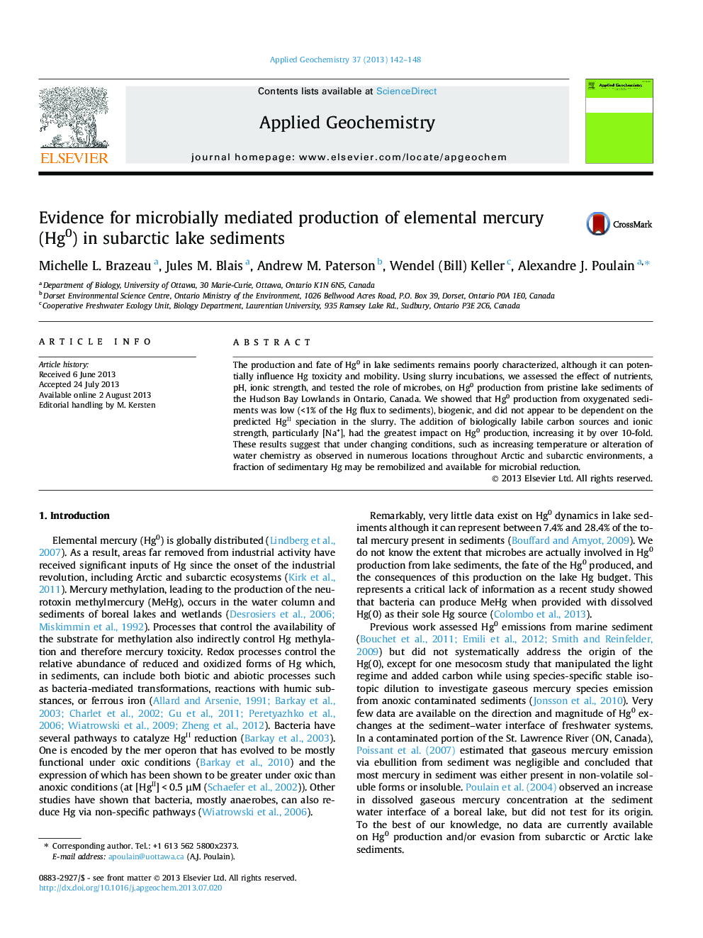 Evidence for microbially mediated production of elemental mercury (Hg0) in subarctic lake sediments