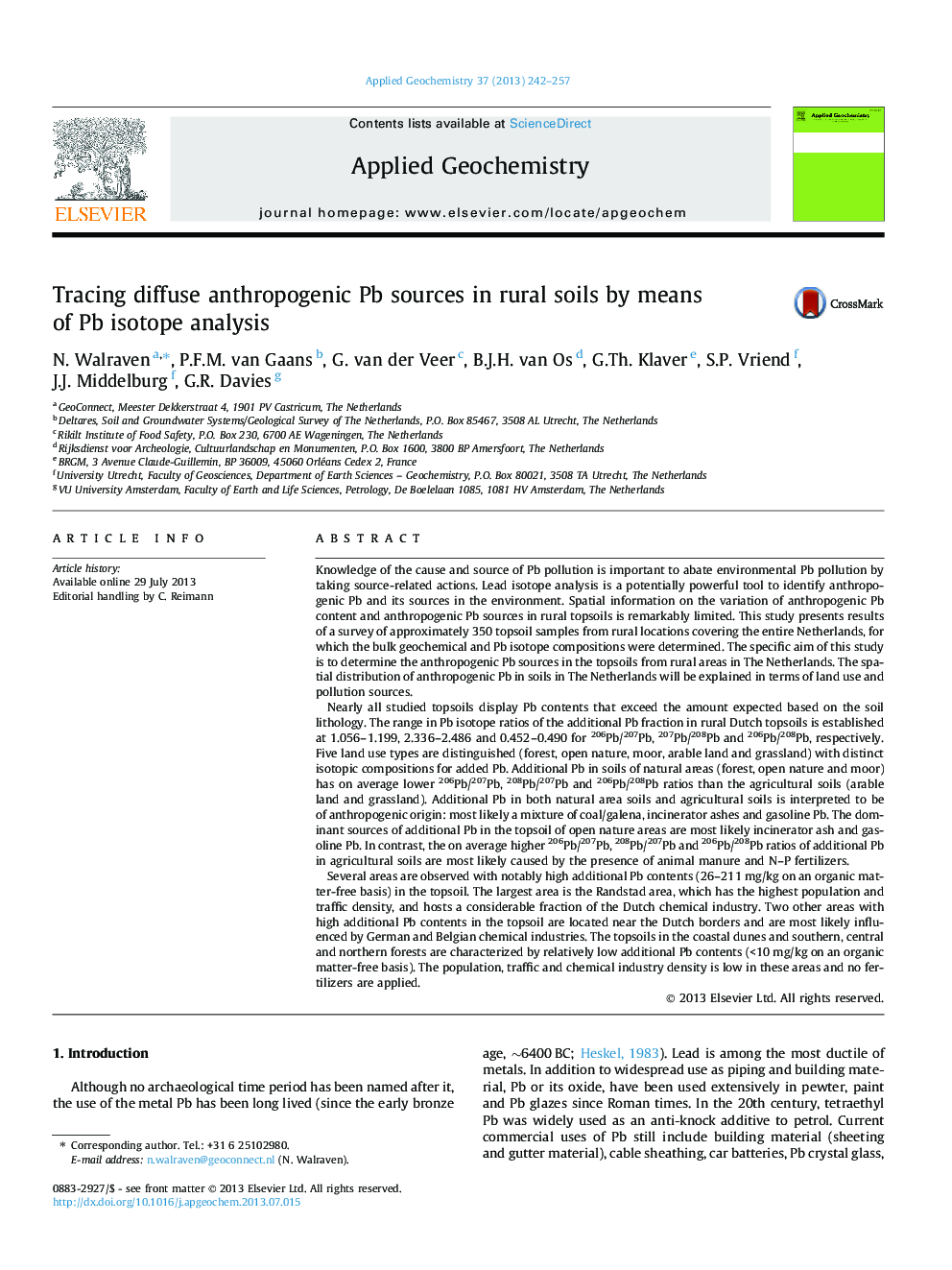 Tracing diffuse anthropogenic Pb sources in rural soils by means of Pb isotope analysis