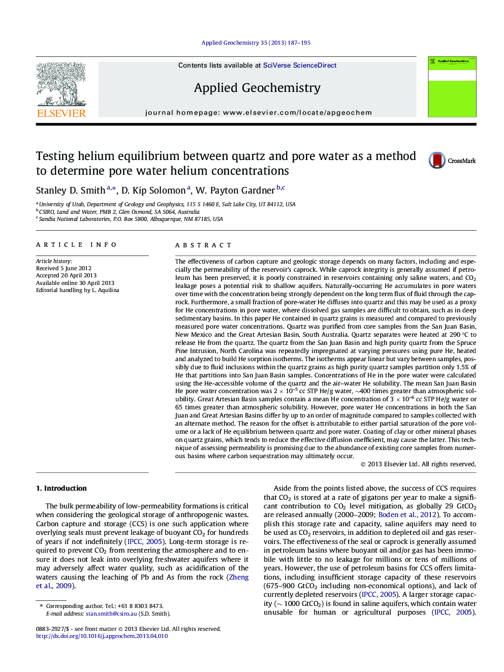 Testing helium equilibrium between quartz and pore water as a method to determine pore water helium concentrations