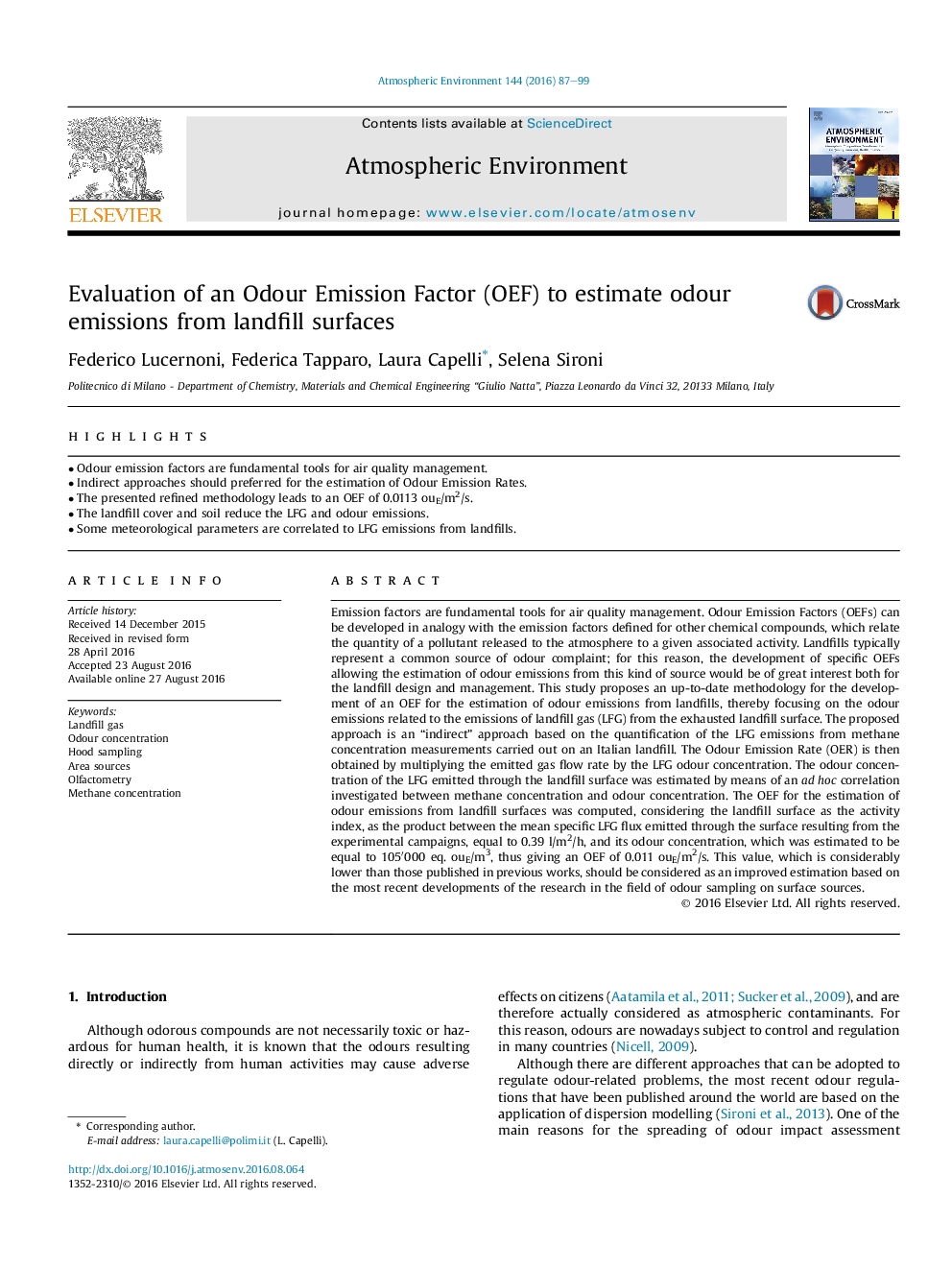 Evaluation of an Odour Emission Factor (OEF) to estimate odour emissions from landfill surfaces