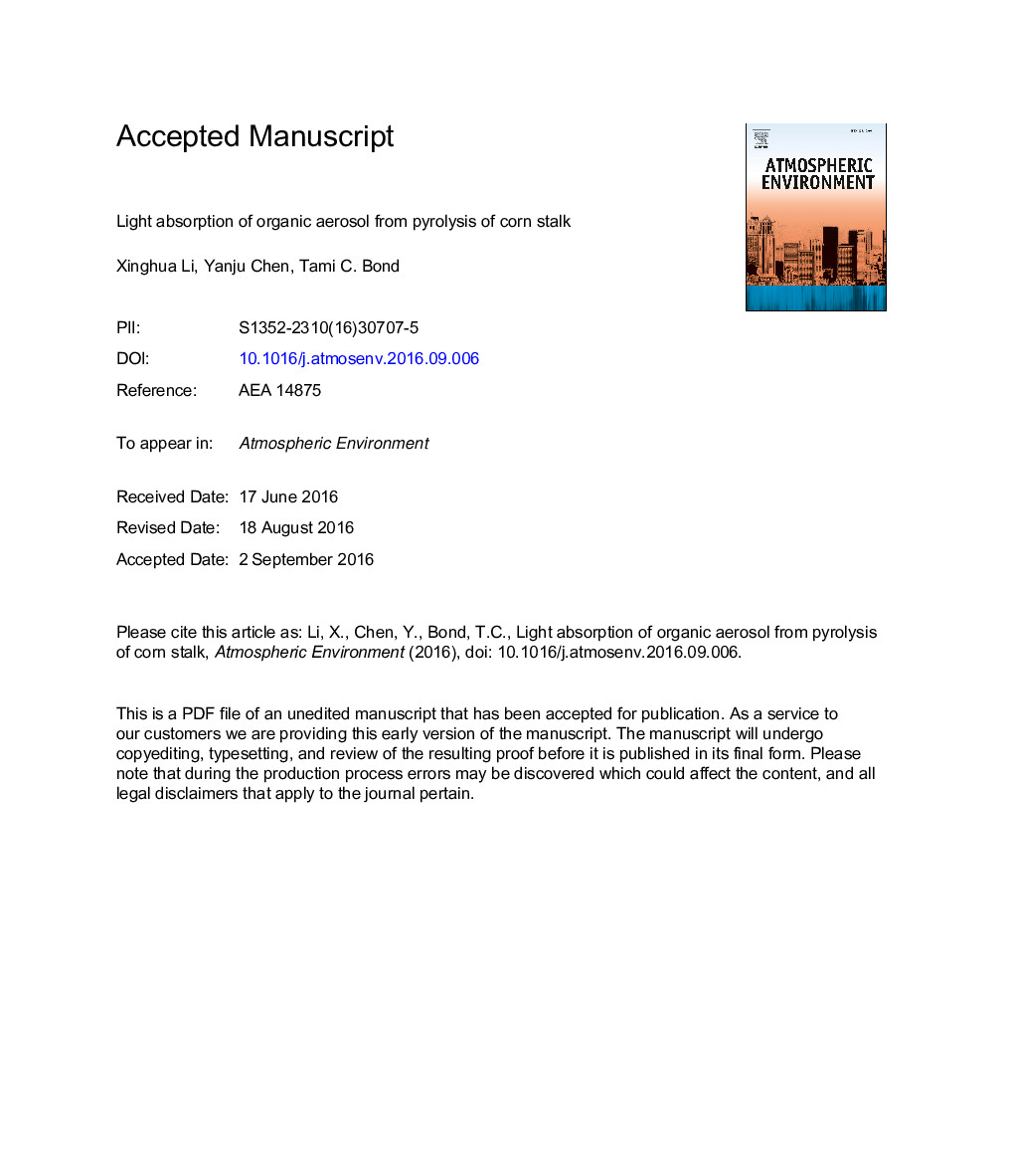 Light absorption of organic aerosol from pyrolysis of corn stalk