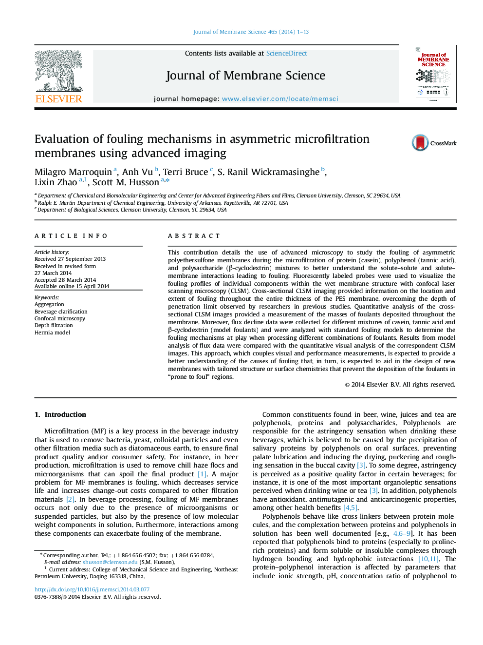 Evaluation of fouling mechanisms in asymmetric microfiltration membranes using advanced imaging