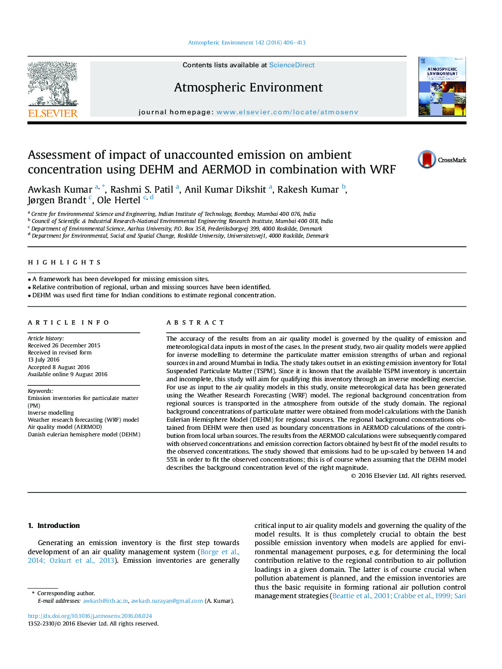 Assessment of impact of unaccounted emission on ambient concentration using DEHM and AERMOD in combination with WRF