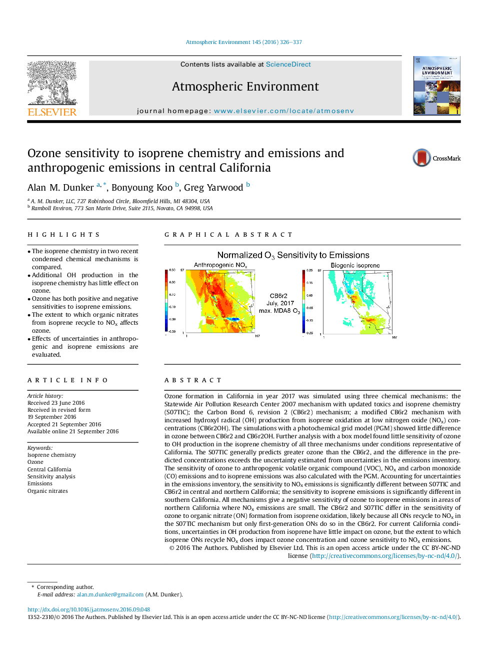 Ozone sensitivity to isoprene chemistry and emissions and anthropogenic emissions in central California