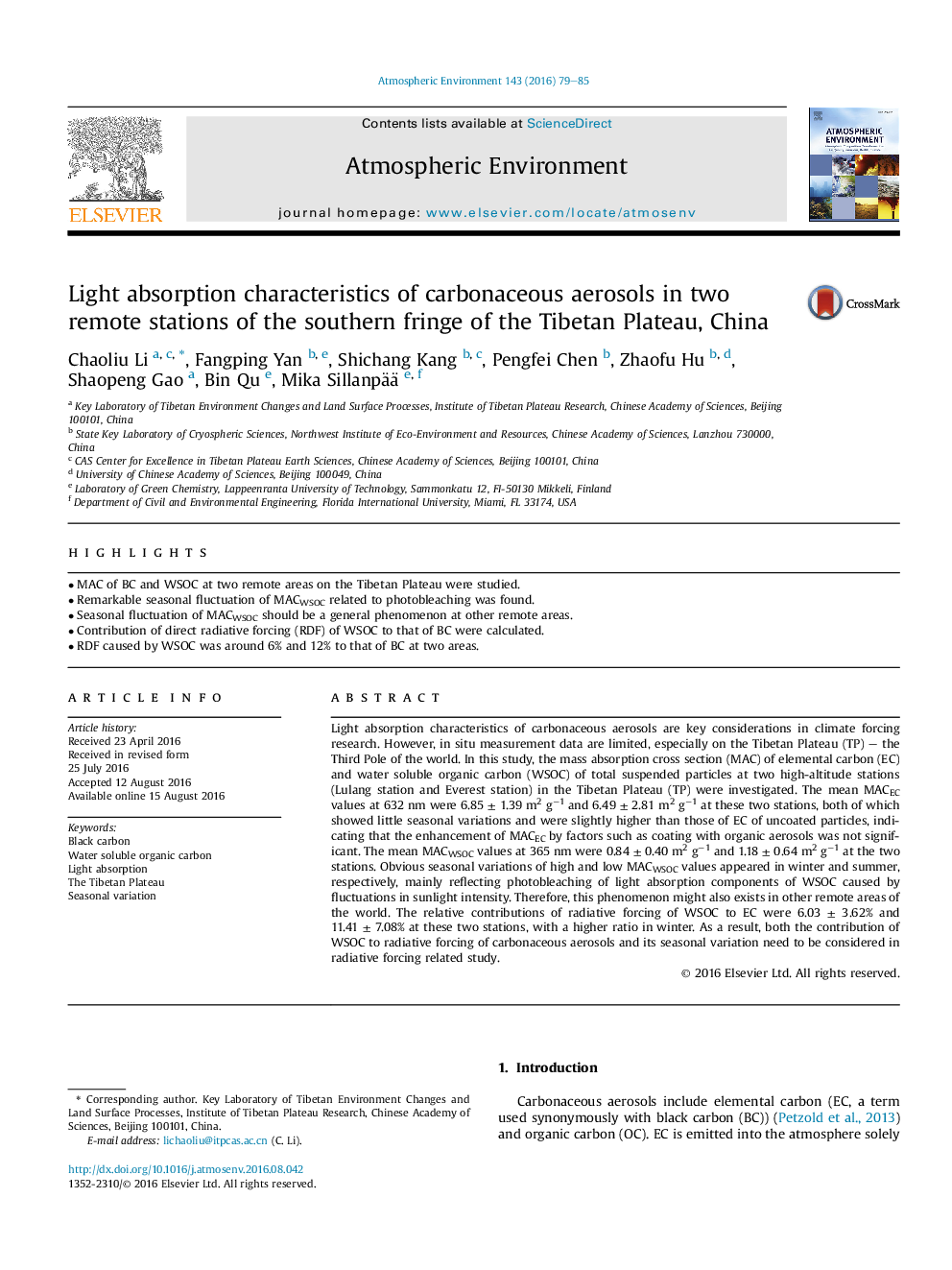 Light absorption characteristics of carbonaceous aerosols in two remote stations of the southern fringe of the Tibetan Plateau, China