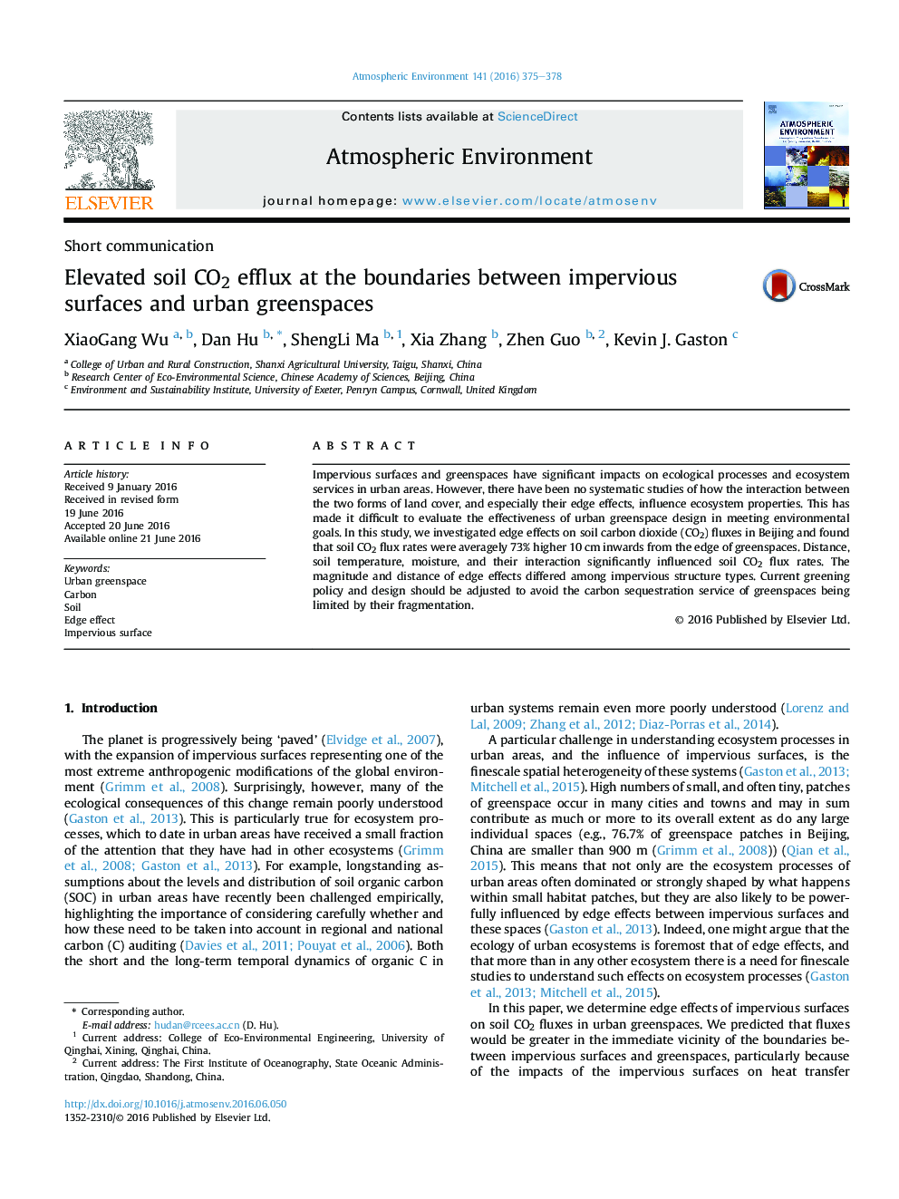 Elevated soil CO2 efflux at the boundaries between impervious surfaces and urban greenspaces