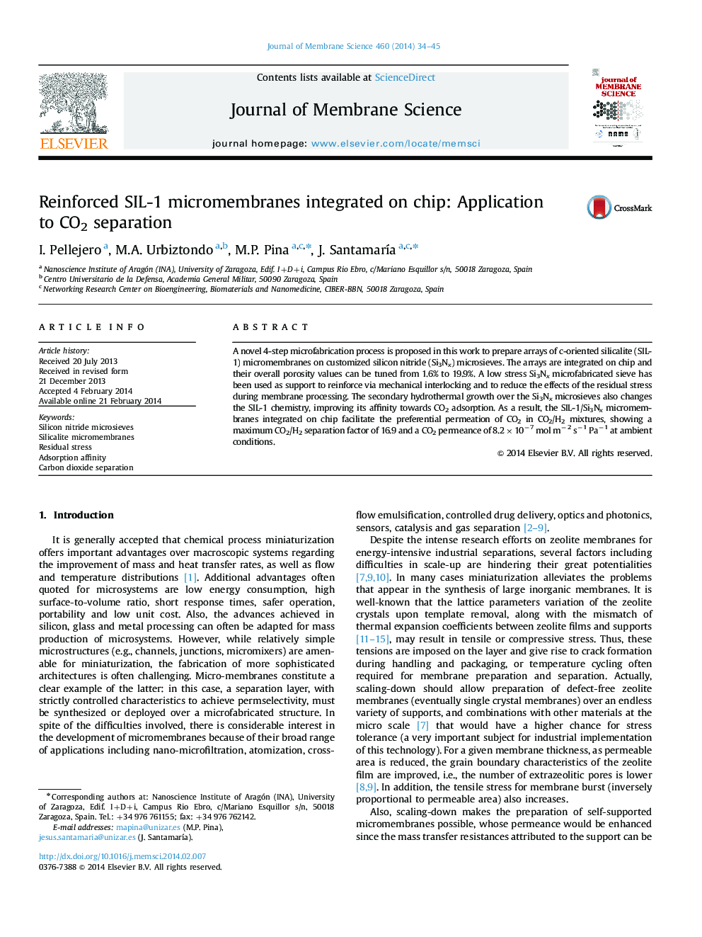 Reinforced SIL-1 micromembranes integrated on chip: Application to CO2 separation