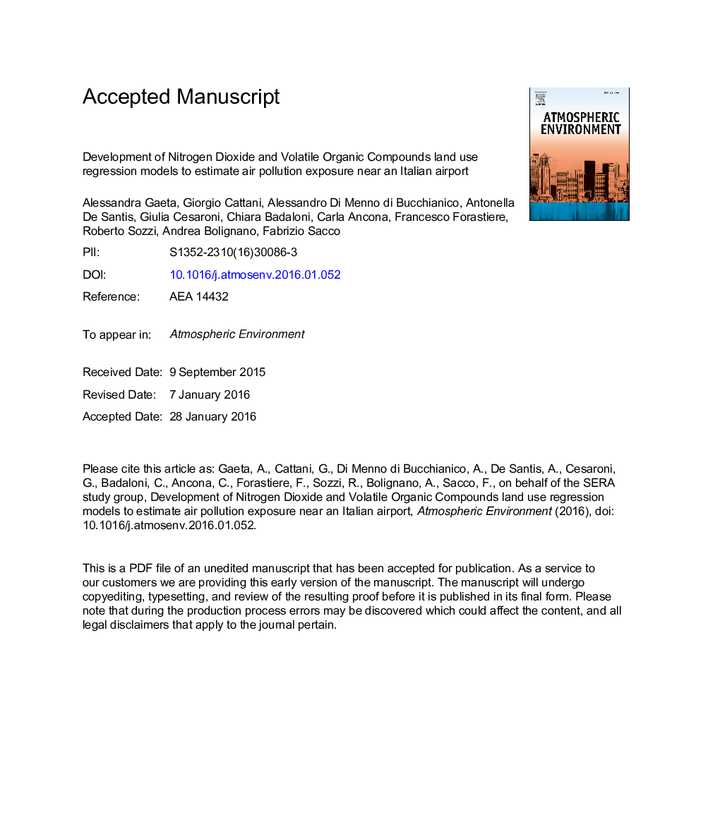 Development of nitrogen dioxide and volatile organic compounds land use regression models to estimate air pollution exposure near an Italian airport