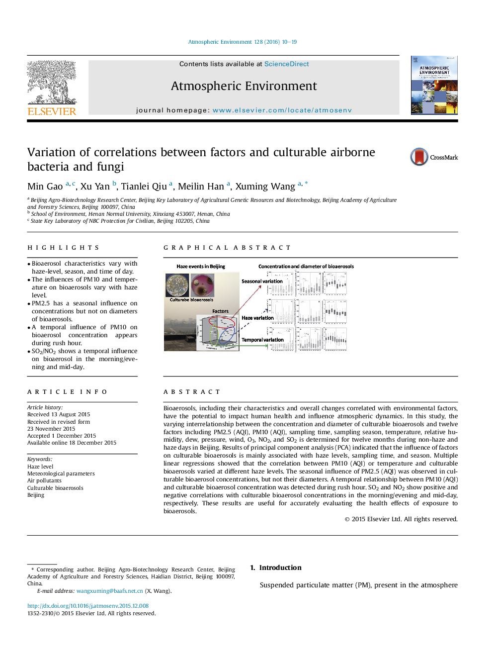 Variation of correlations between factors and culturable airborne bacteria and fungi