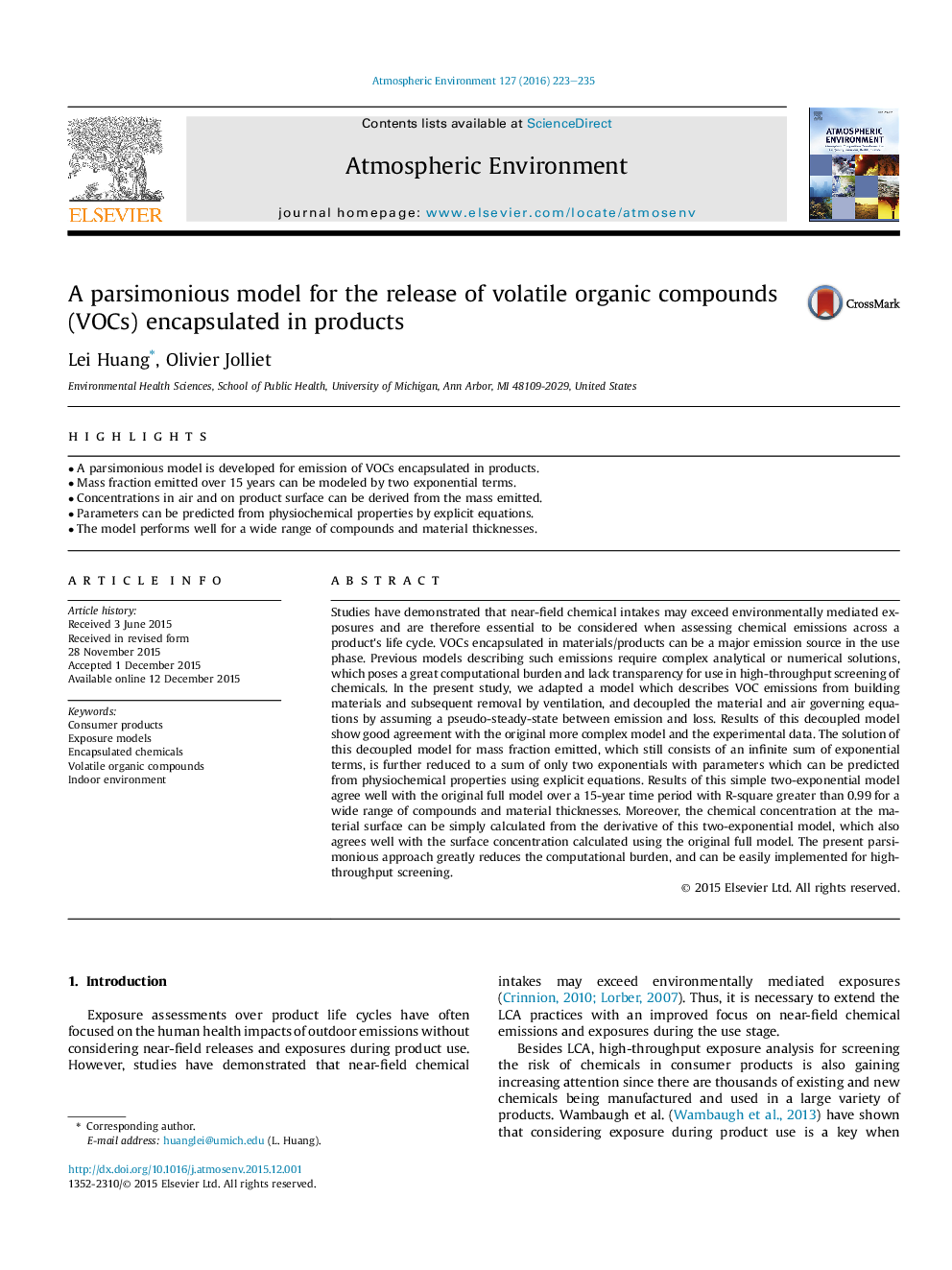 A parsimonious model for the release of volatile organic compounds (VOCs) encapsulated in products