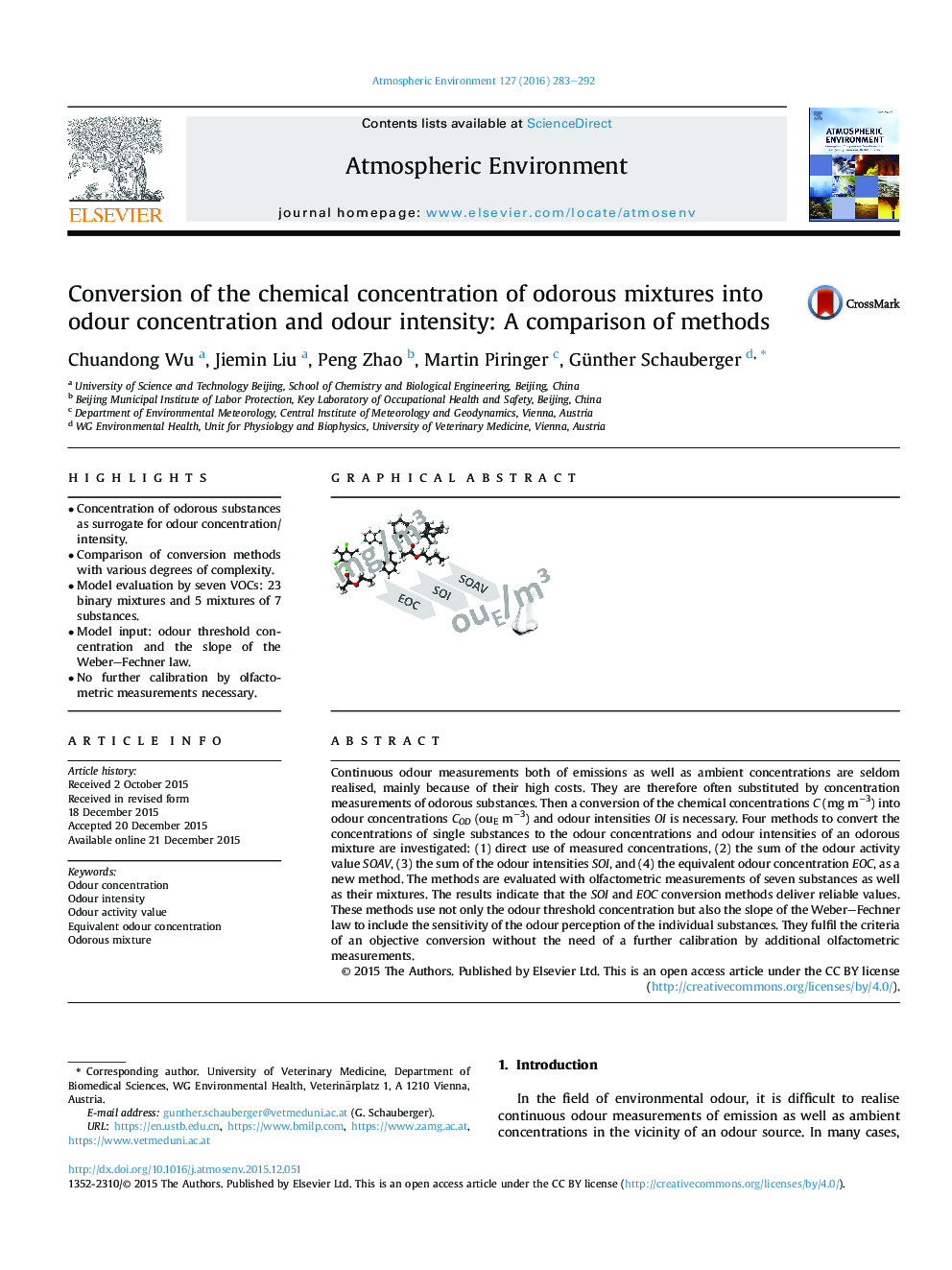 Conversion of the chemical concentration of odorous mixtures into odour concentration and odour intensity: A comparison of methods