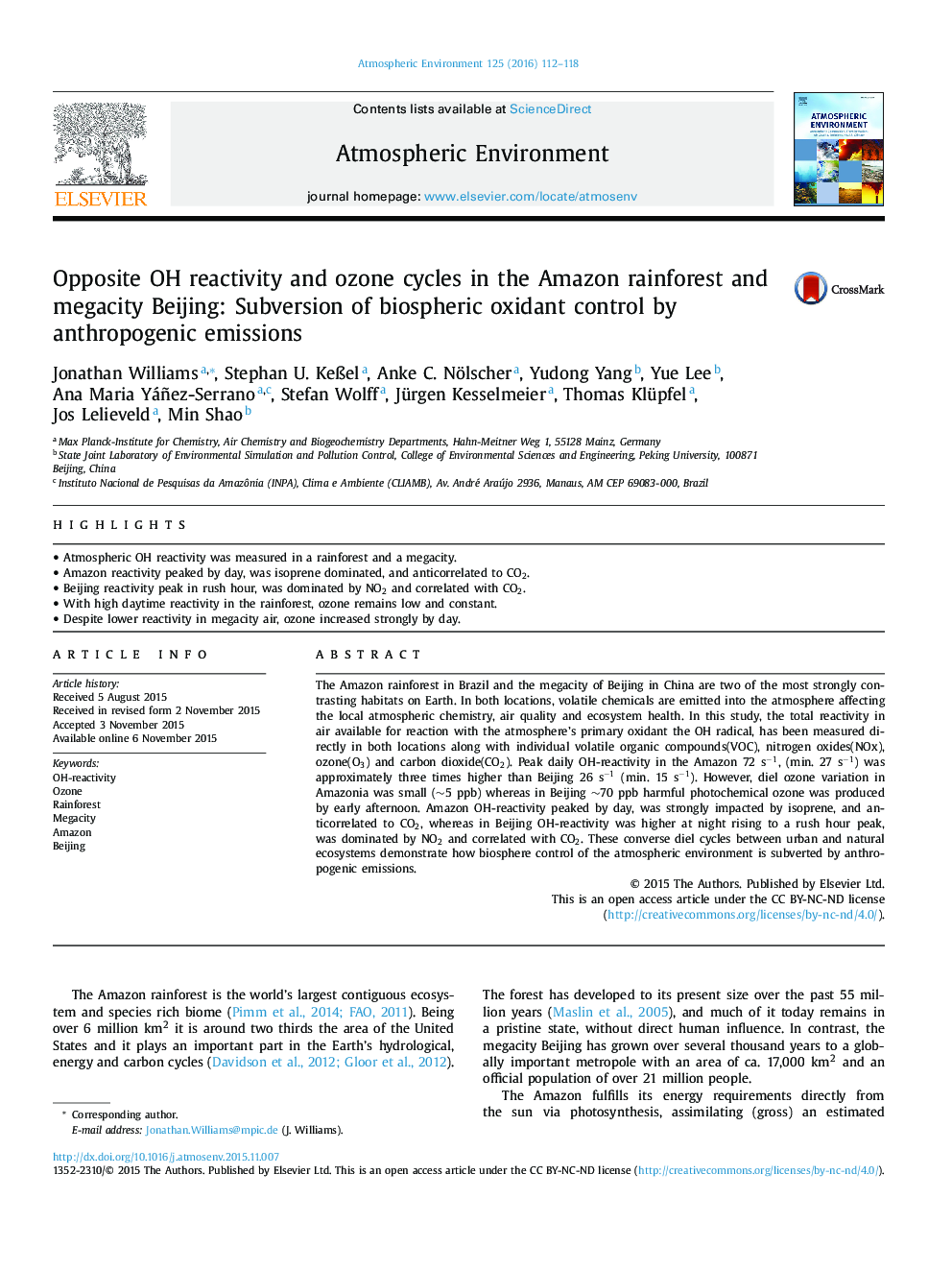 Opposite OH reactivity and ozone cycles in the Amazon rainforest and megacity Beijing: Subversion of biospheric oxidant control by anthropogenic emissions