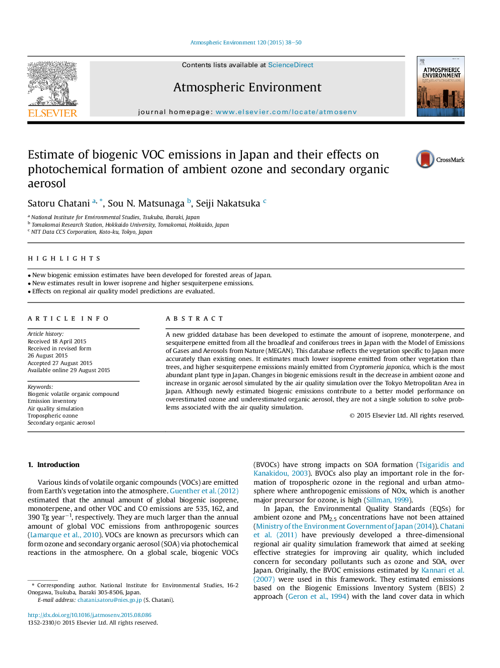 Estimate of biogenic VOC emissions in Japan and their effects on photochemical formation of ambient ozone and secondary organic aerosol