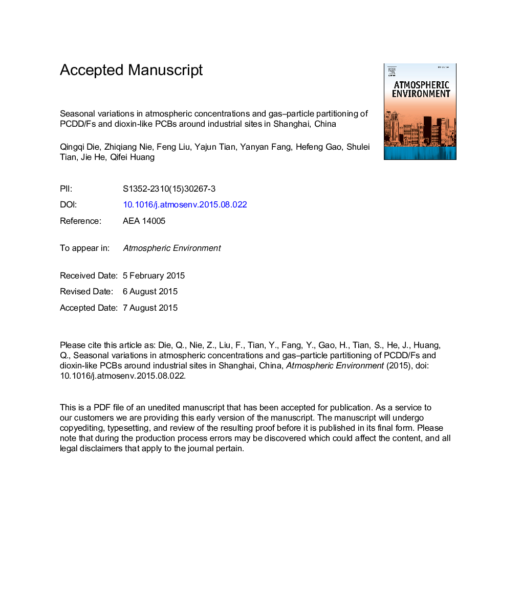 Seasonal variations in atmospheric concentrations and gas-particle partitioning of PCDD/Fs and dioxin-like PCBs around industrial sites in Shanghai, China