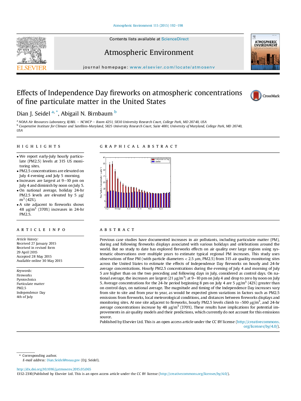 Effects of Independence Day fireworks on atmospheric concentrations ofÂ fine particulate matter in the United States