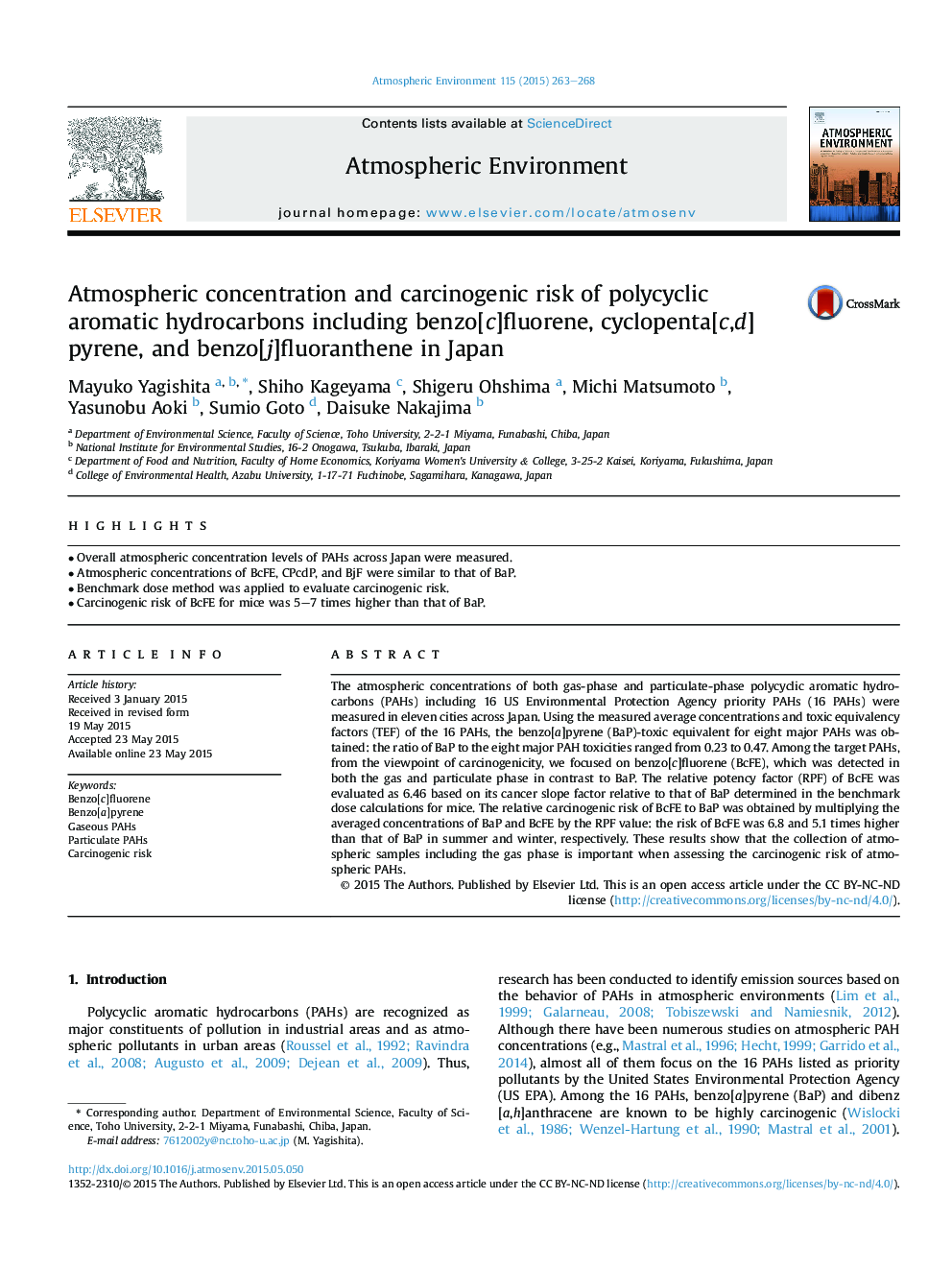 Atmospheric concentration and carcinogenic risk of polycyclic aromatic hydrocarbons including benzo[c]fluorene, cyclopenta[c,d]pyrene, and benzo[j]fluoranthene in Japan