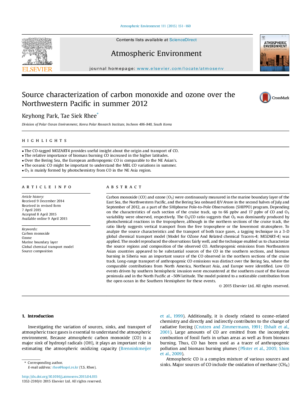 تعریف منبع مونوکسید کربن و اوزون در شمال غرب اقیانوس آرام در تابستان 2012 