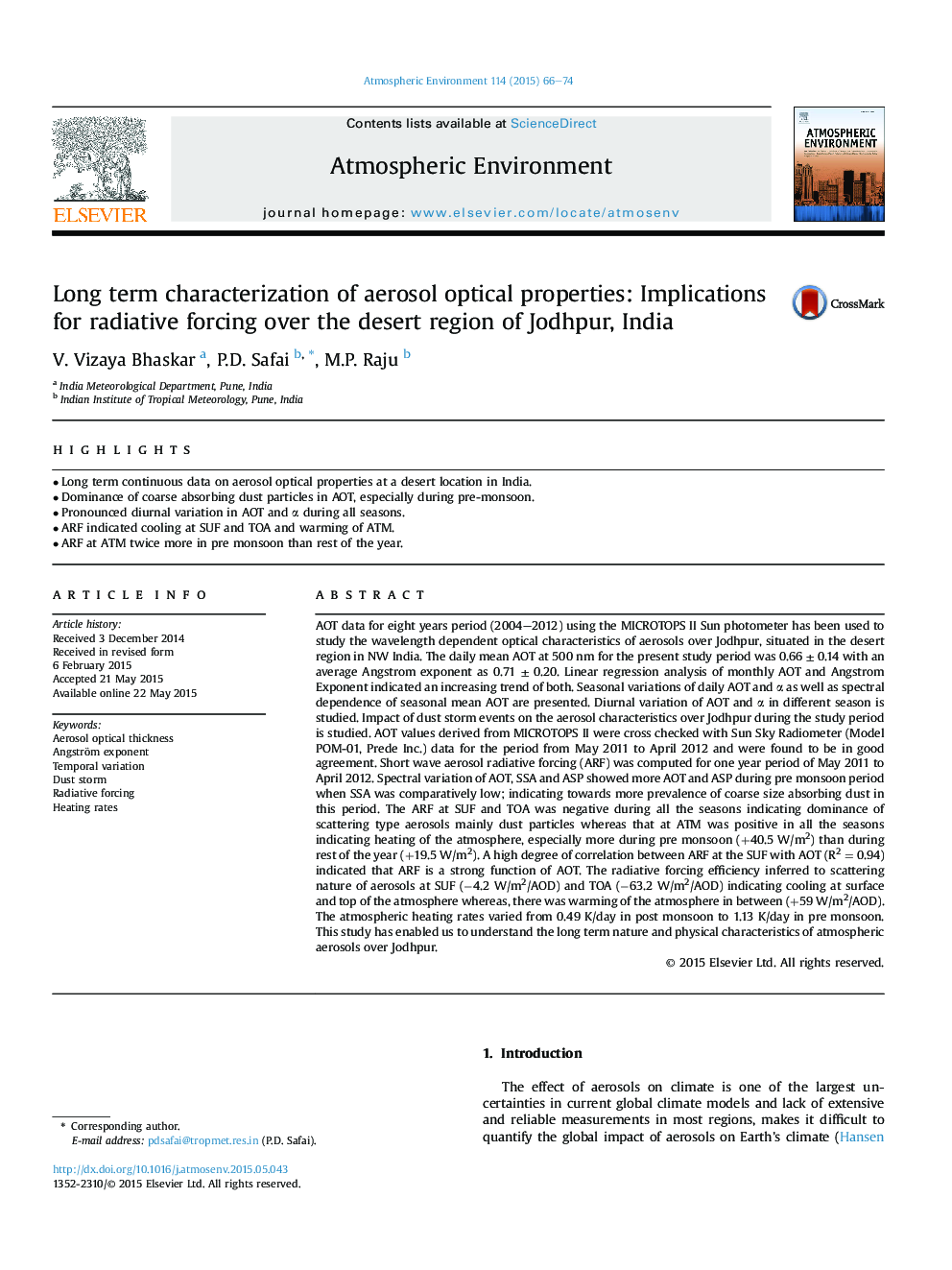 Long term characterization of aerosol optical properties: Implications for radiative forcing over the desert region of Jodhpur, India