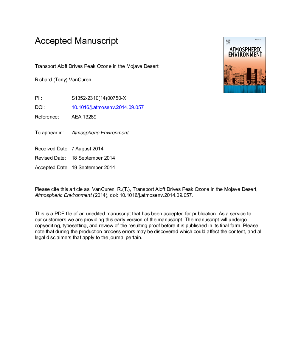 Transport aloft drives peak ozone in the Mojave Desert