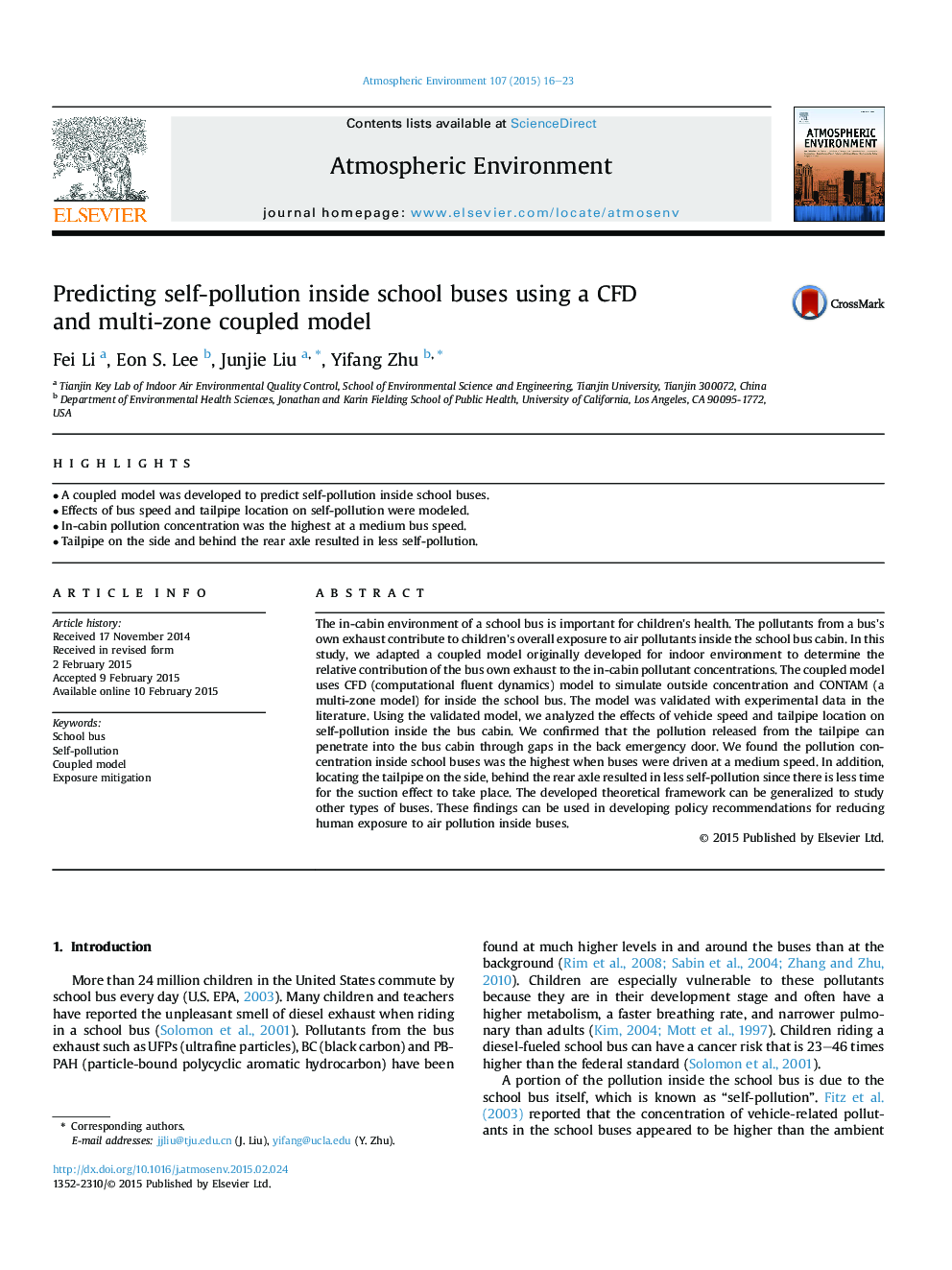 Predicting self-pollution inside school buses using a CFD and multi-zone coupled model