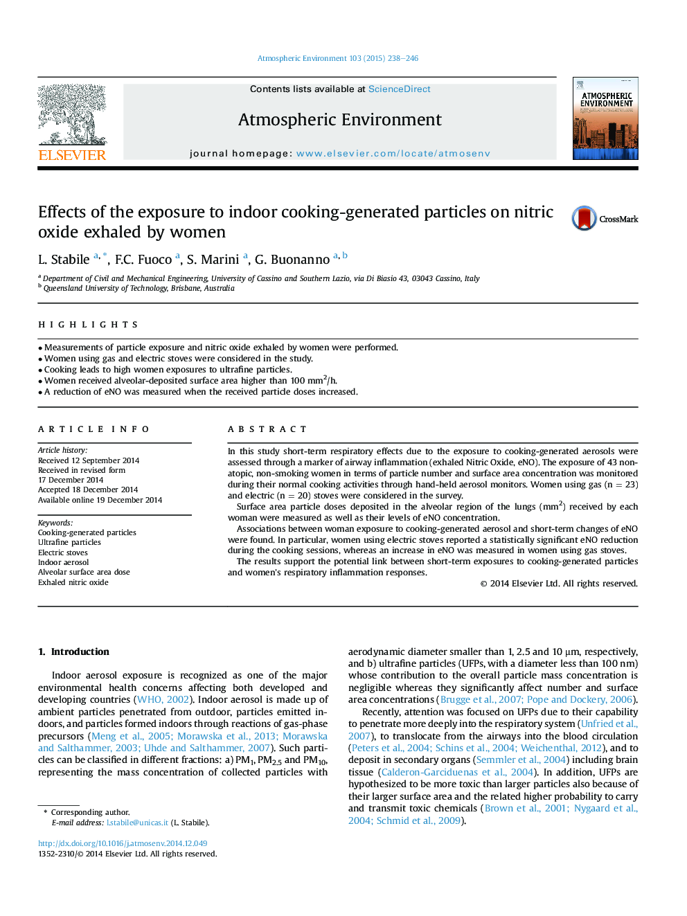 Effects of the exposure to indoor cooking-generated particles on nitric oxide exhaled by women