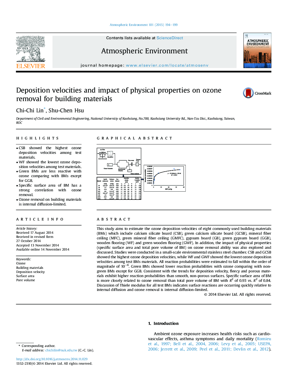 Deposition velocities and impact of physical properties on ozone removal for building materials