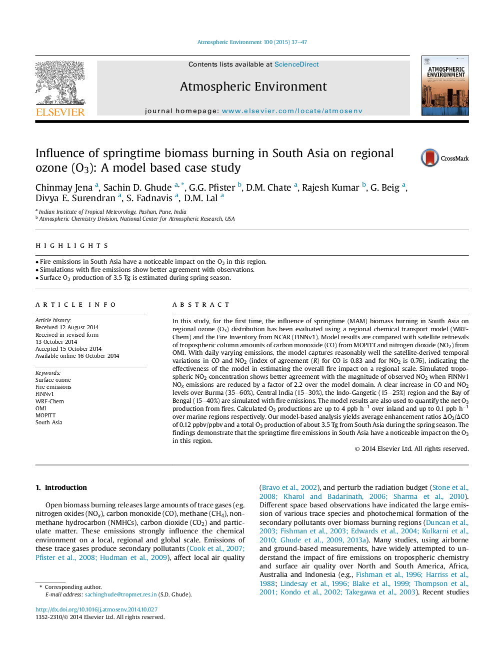 عکس صفحه اول مقاله: Influence of springtime biomass burning in South Asia on regional ozone (O3): A model based case study Influence of springtime biomass burning in South Asia on regional ozone (O3): A model based case study