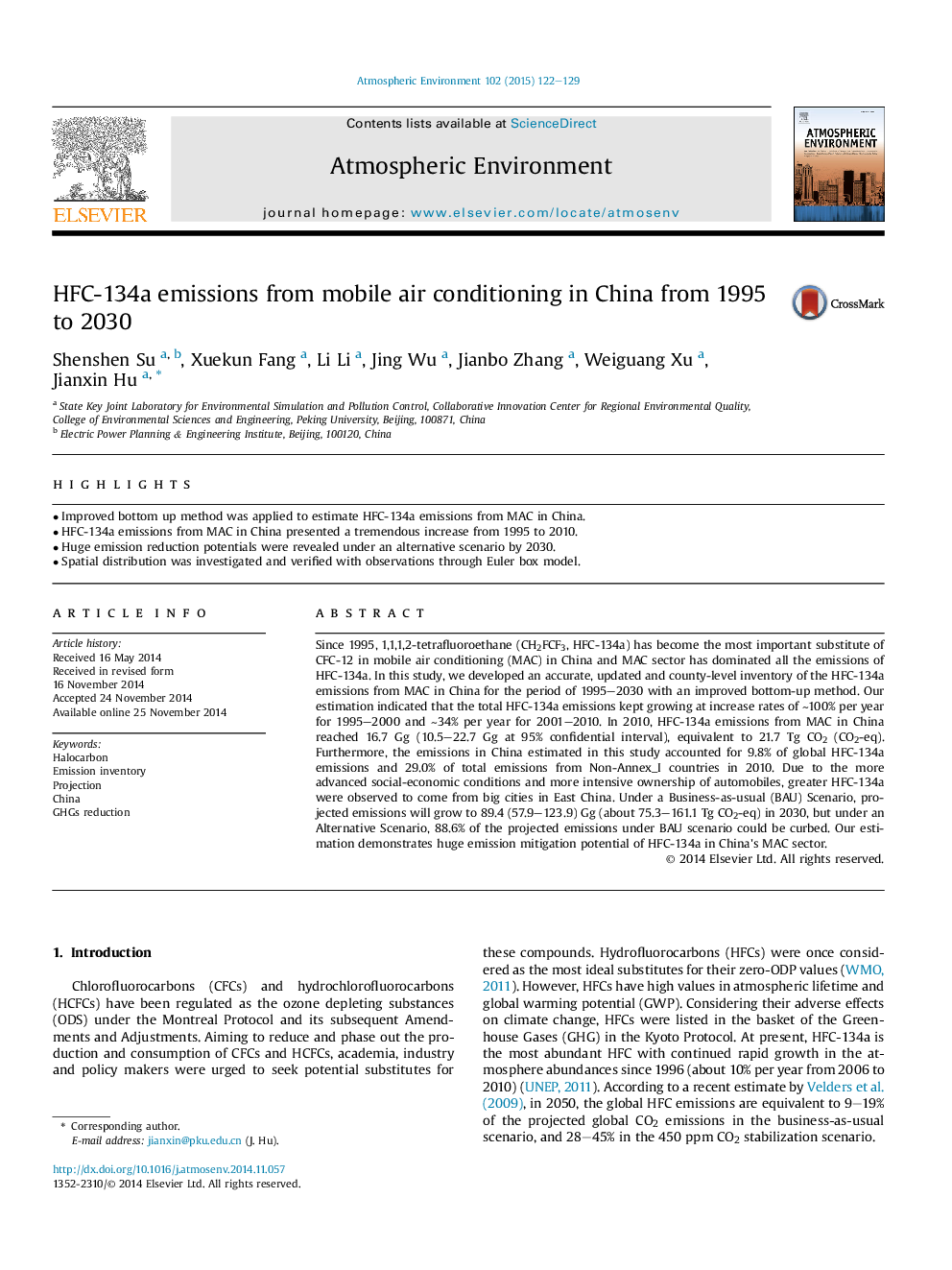 HFC-134a emissions from mobile air conditioning in China from 1995 to 2030