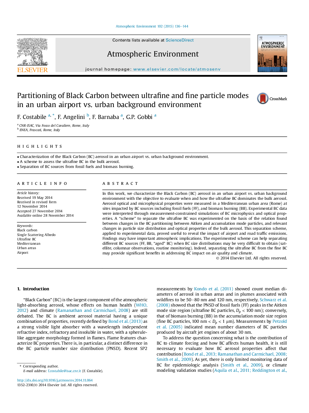 Partitioning of Black Carbon between ultrafine and fine particle modes in an urban airport vs. urban background environment