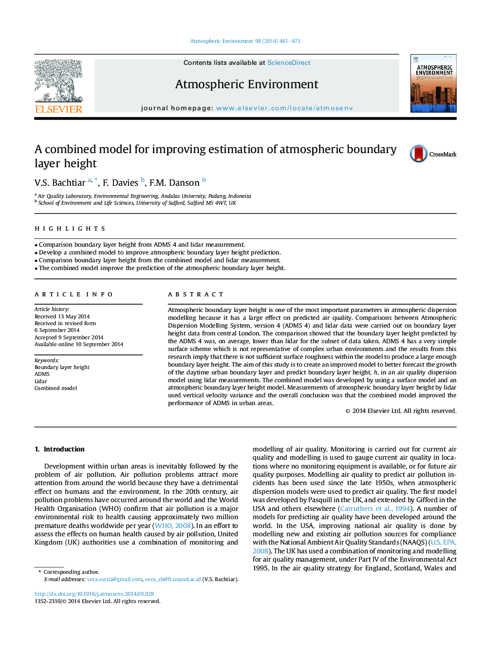 A combined model for improving estimation of atmospheric boundary layer height