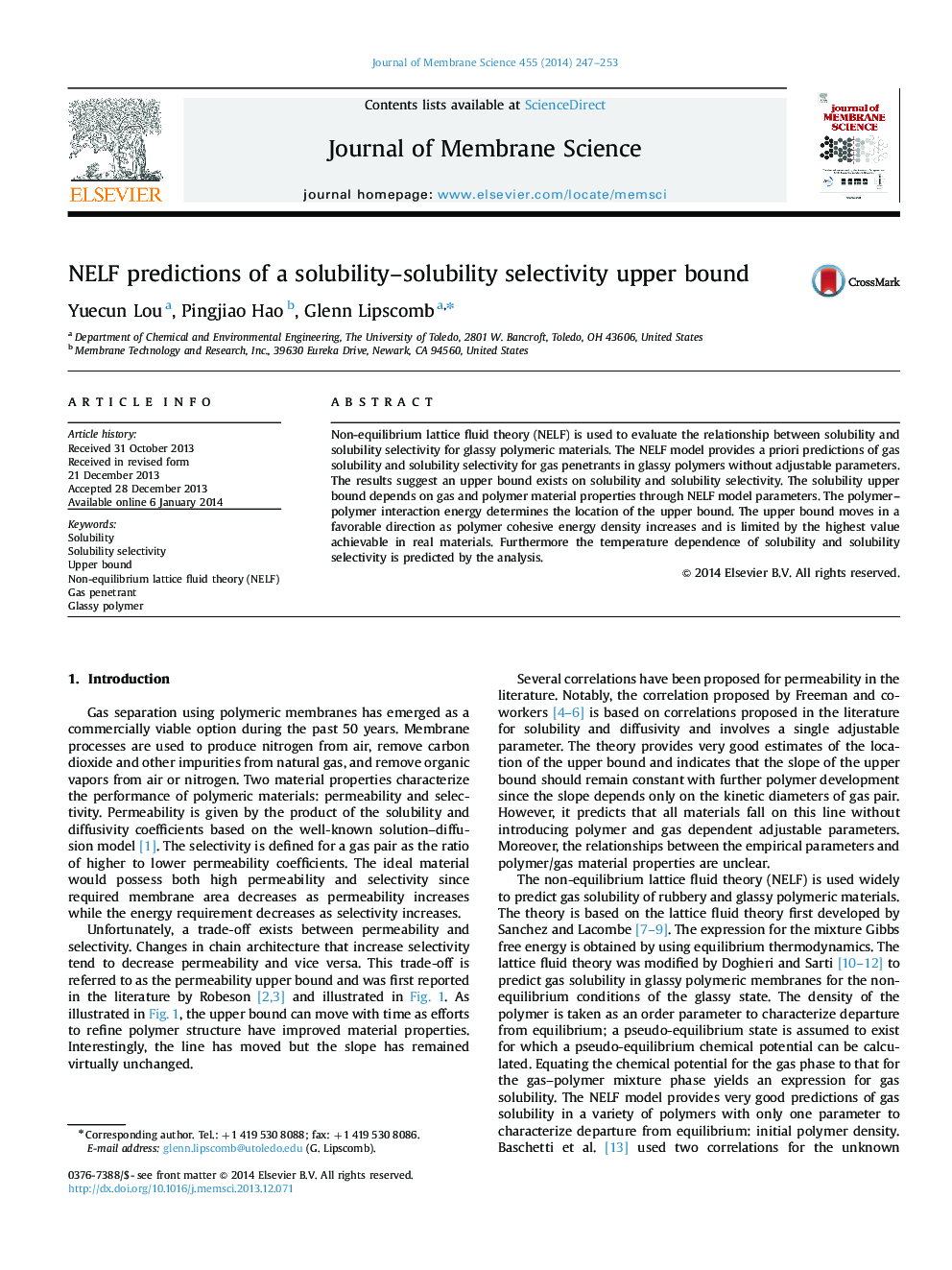 NELF predictions of a solubility–solubility selectivity upper bound