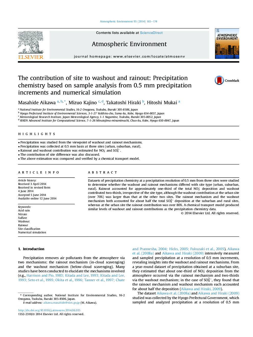 The contribution of site to washout and rainout: Precipitation chemistry based on sample analysis from 0.5Â mm precipitation increments and numerical simulation