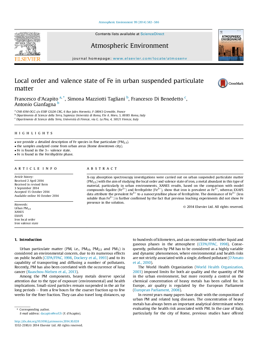 Local order and valence state of Fe in urban suspended particulate matter