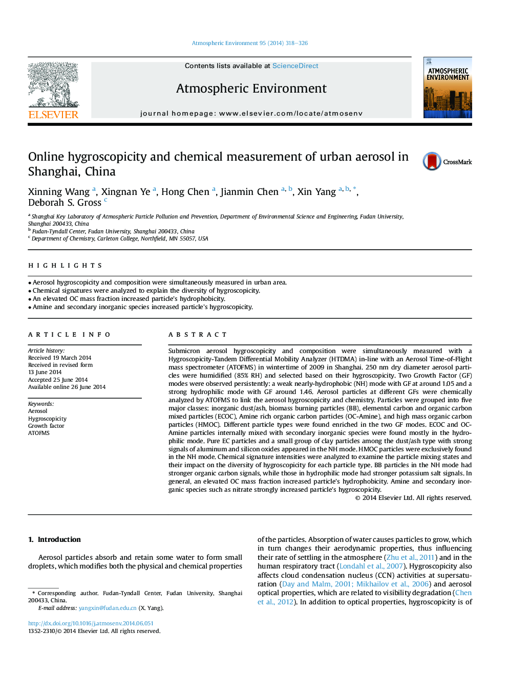 Online hygroscopicity and chemical measurement of urban aerosol in Shanghai, China