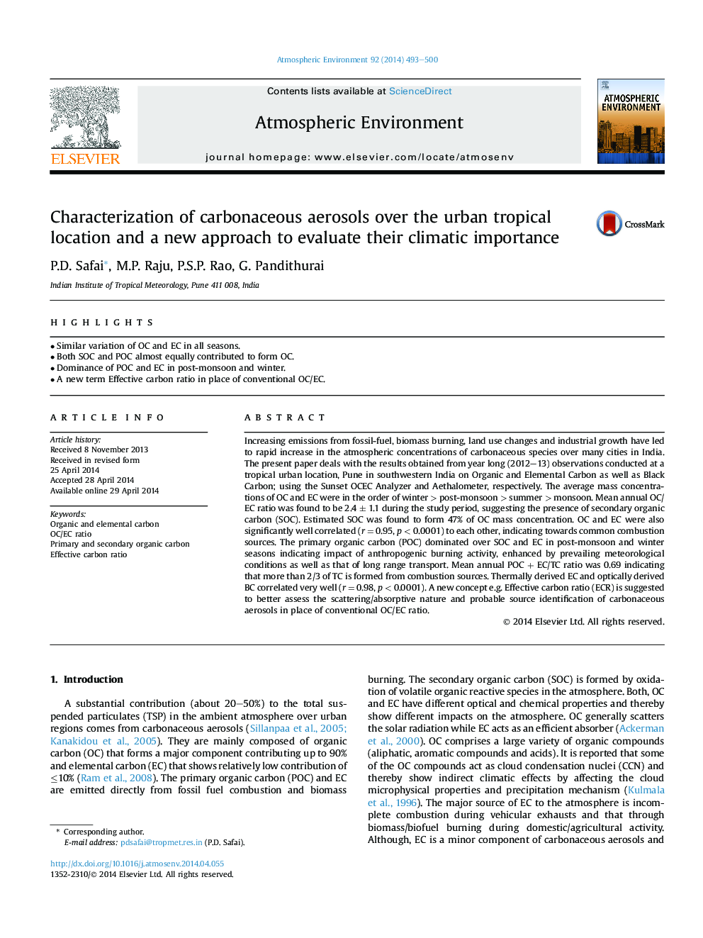 Characterization of carbonaceous aerosols over the urban tropical location and a new approach to evaluate their climatic importance