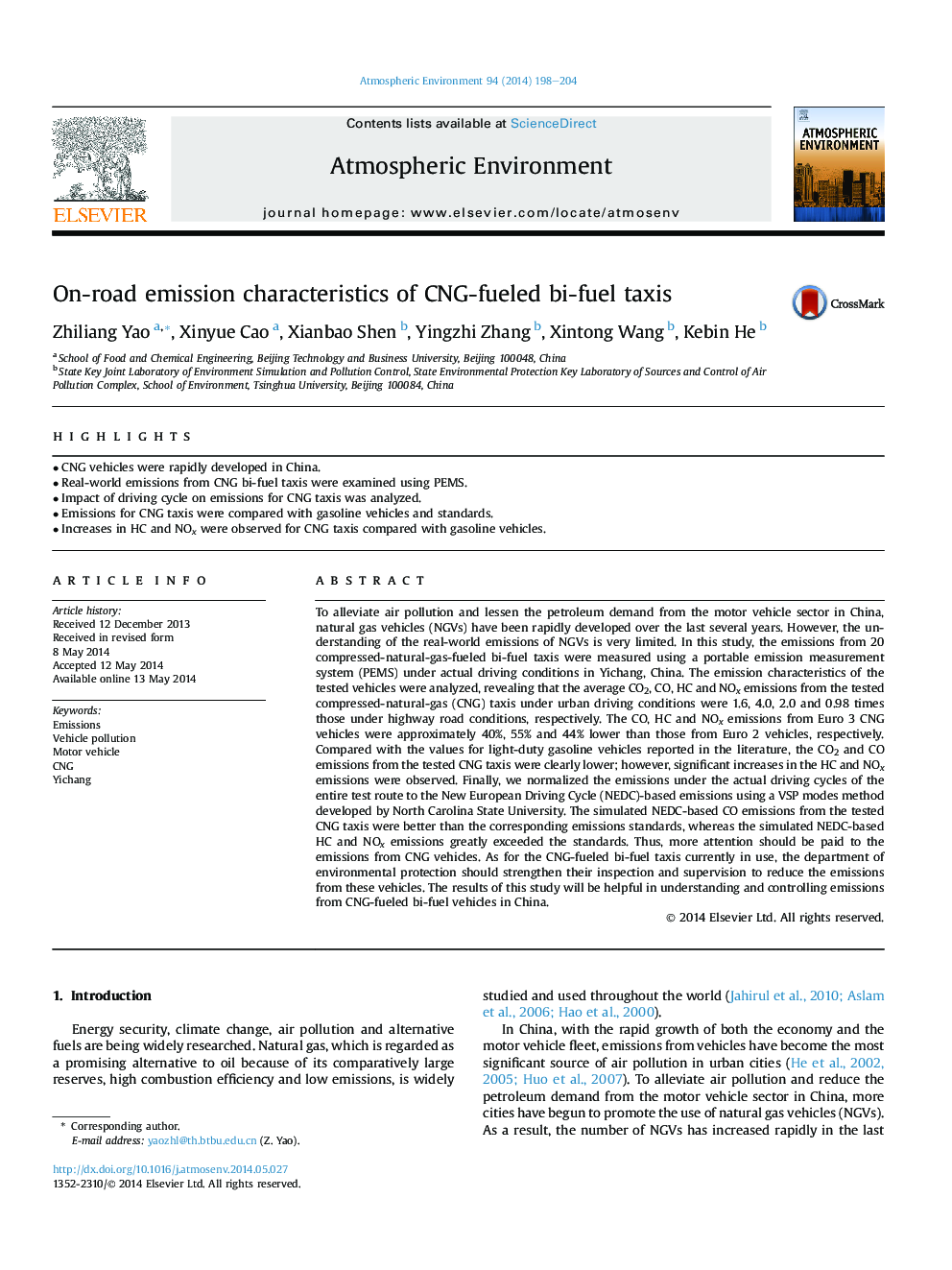 On-road emission characteristics of CNG-fueled bi-fuel taxis