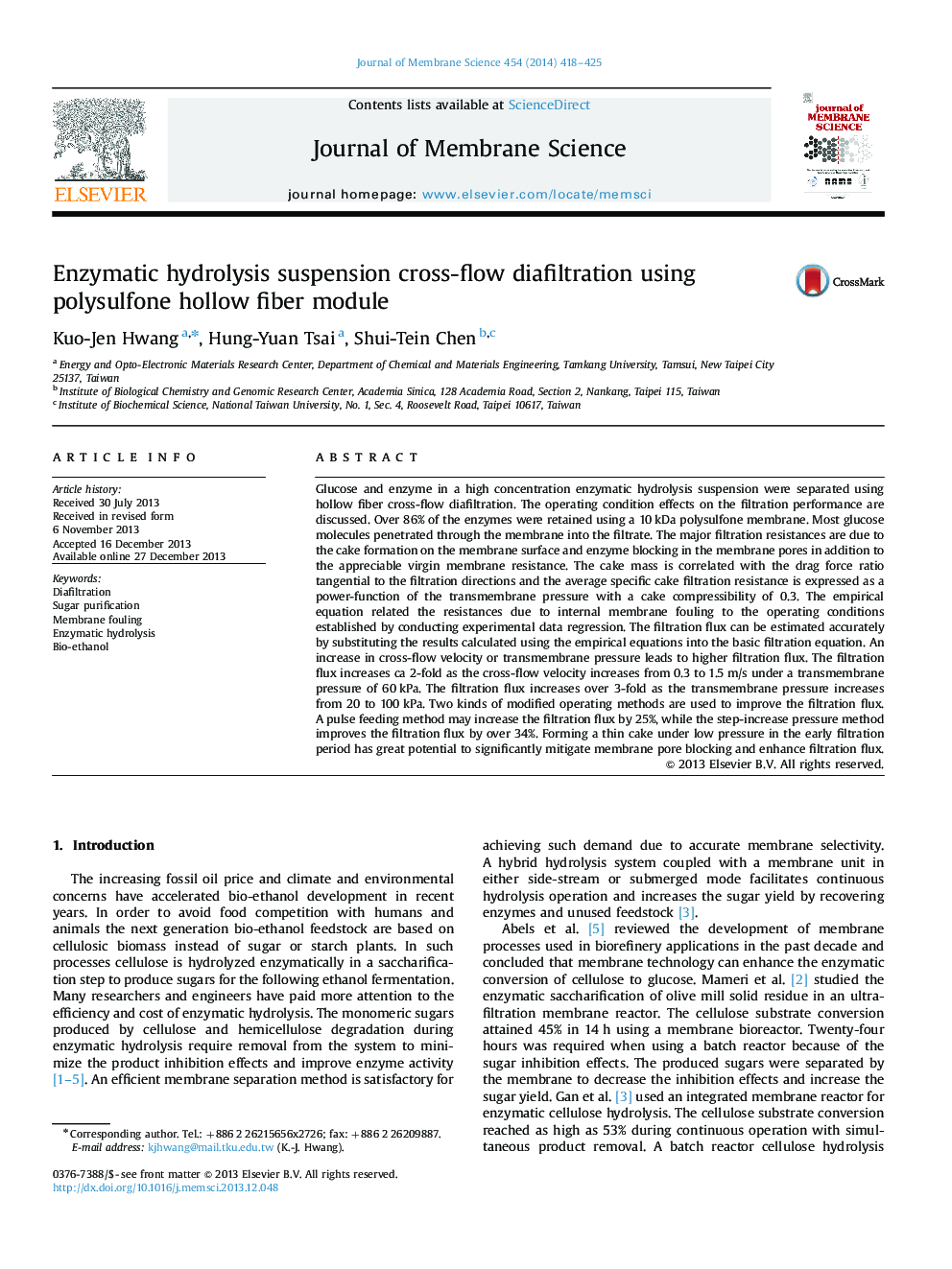 Enzymatic hydrolysis suspension cross-flow diafiltration using polysulfone hollow fiber module