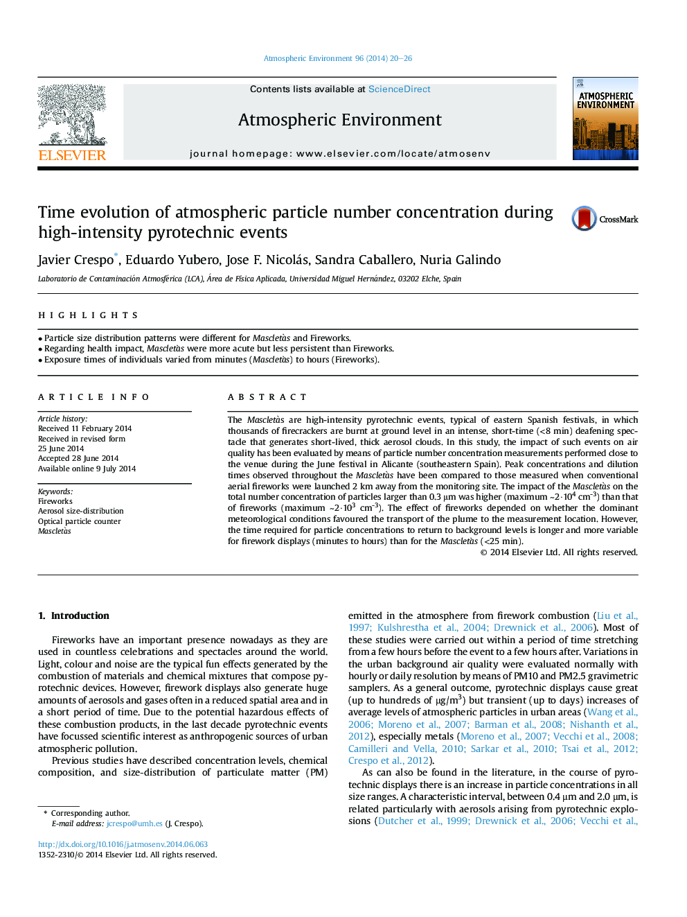 Time evolution of atmospheric particle number concentration during high-intensity pyrotechnic events