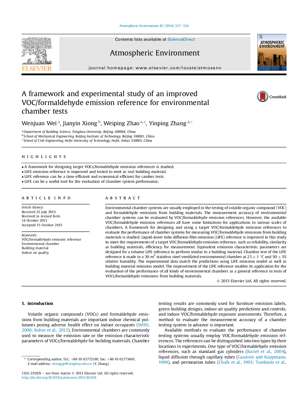 A framework and experimental study of an improved VOC/formaldehyde emission reference for environmental chamber tests