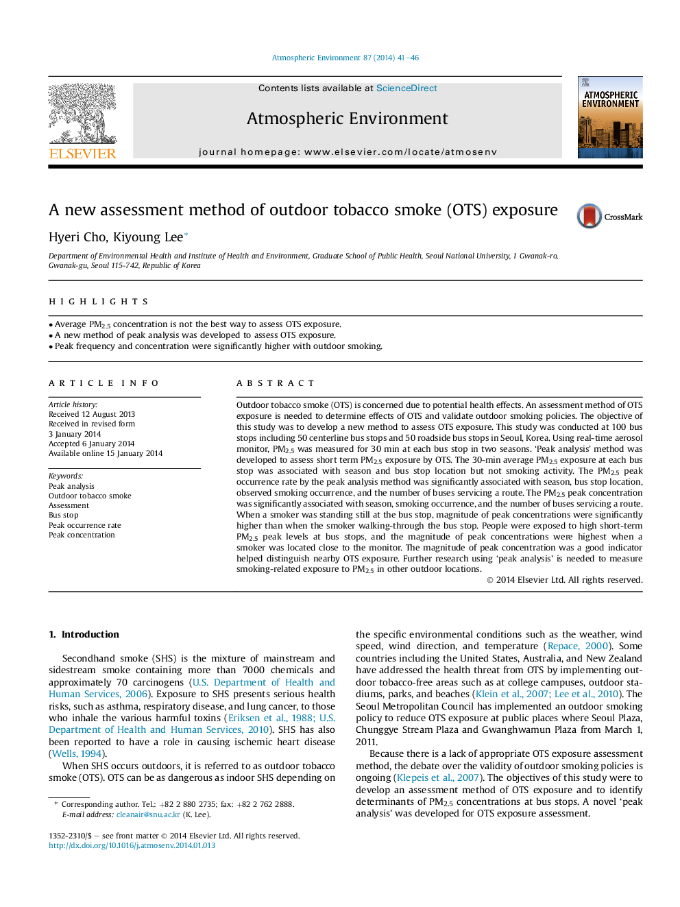 A new assessment method of outdoor tobacco smoke (OTS) exposure