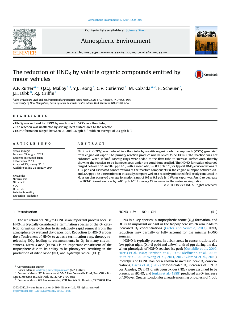 The reduction of HNO3 by volatile organic compounds emitted by motor vehicles