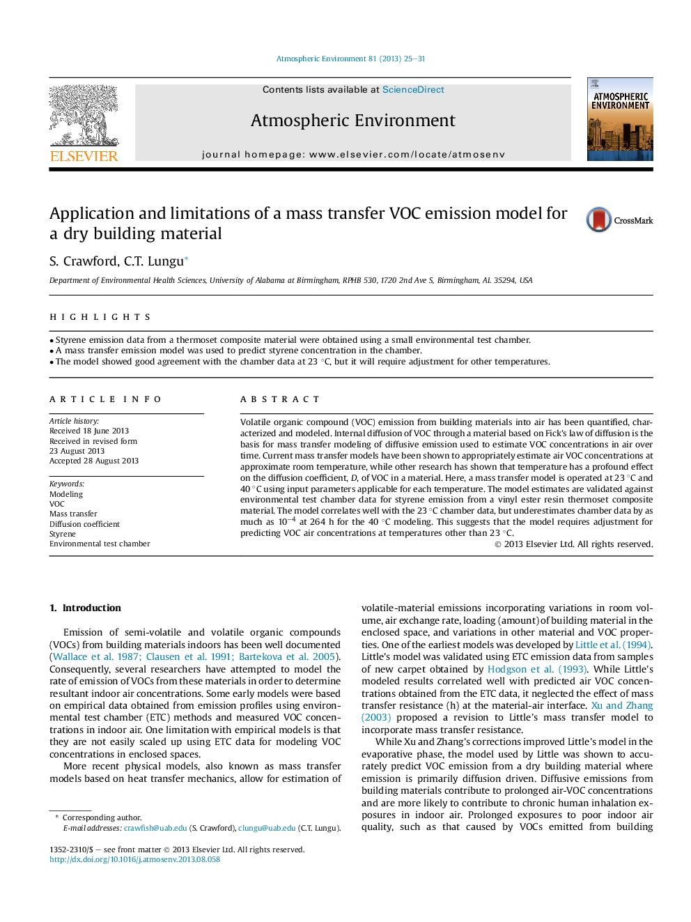 Application and limitations of a mass transfer VOC emission model for a dry building material