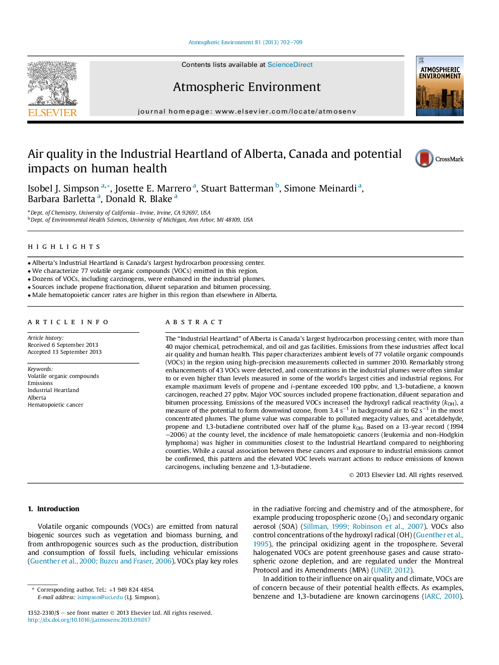 Air quality in the Industrial Heartland of Alberta, Canada and potential impacts on human health