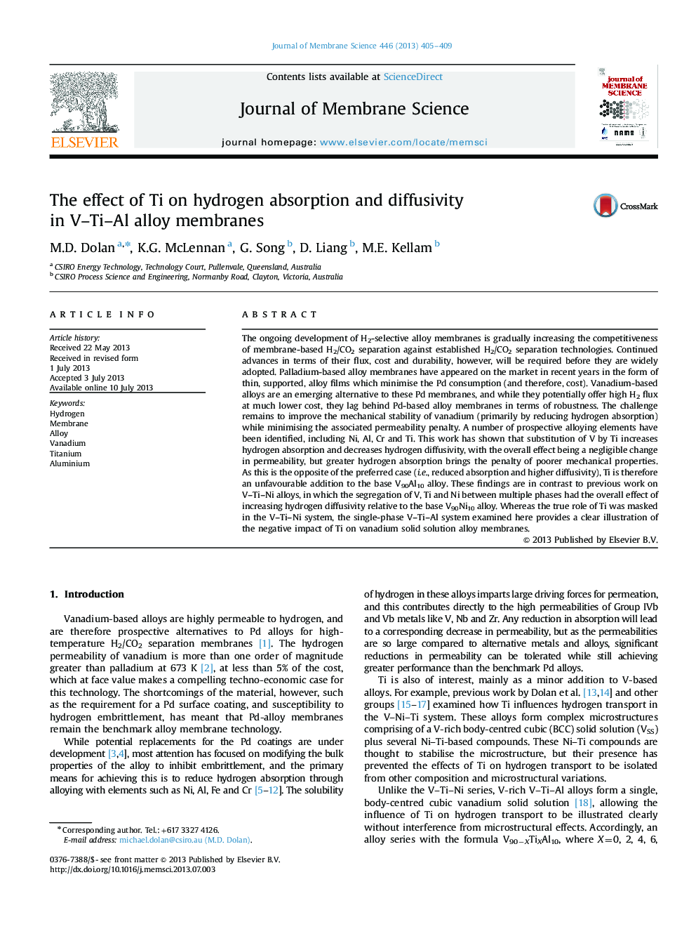 The effect of Ti on hydrogen absorption and diffusivity in V–Ti–Al alloy membranes