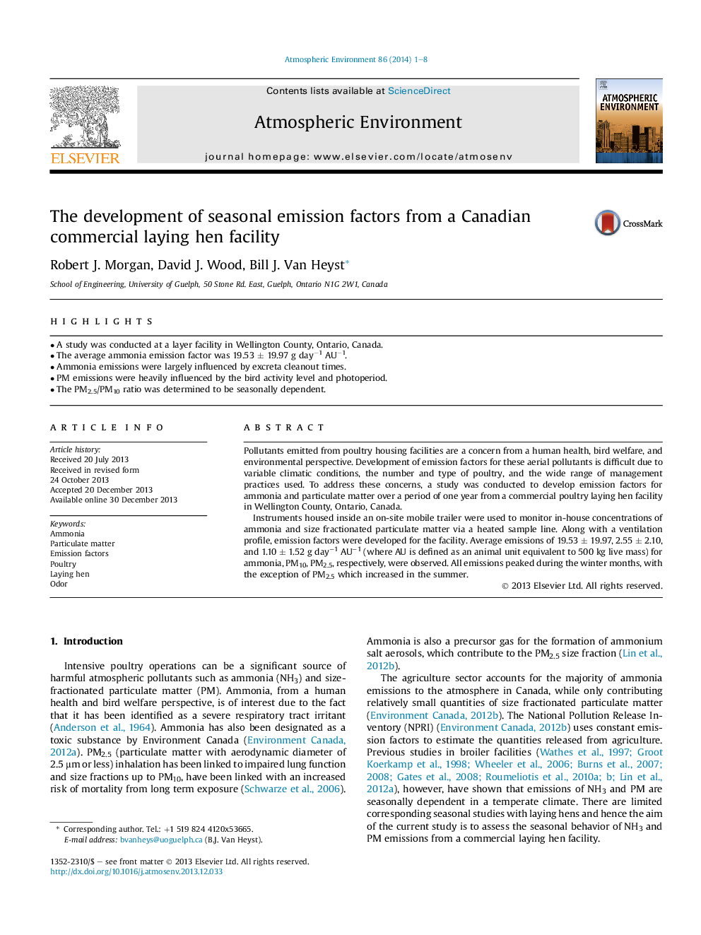 The development of seasonal emission factors from a Canadian commercial laying hen facility