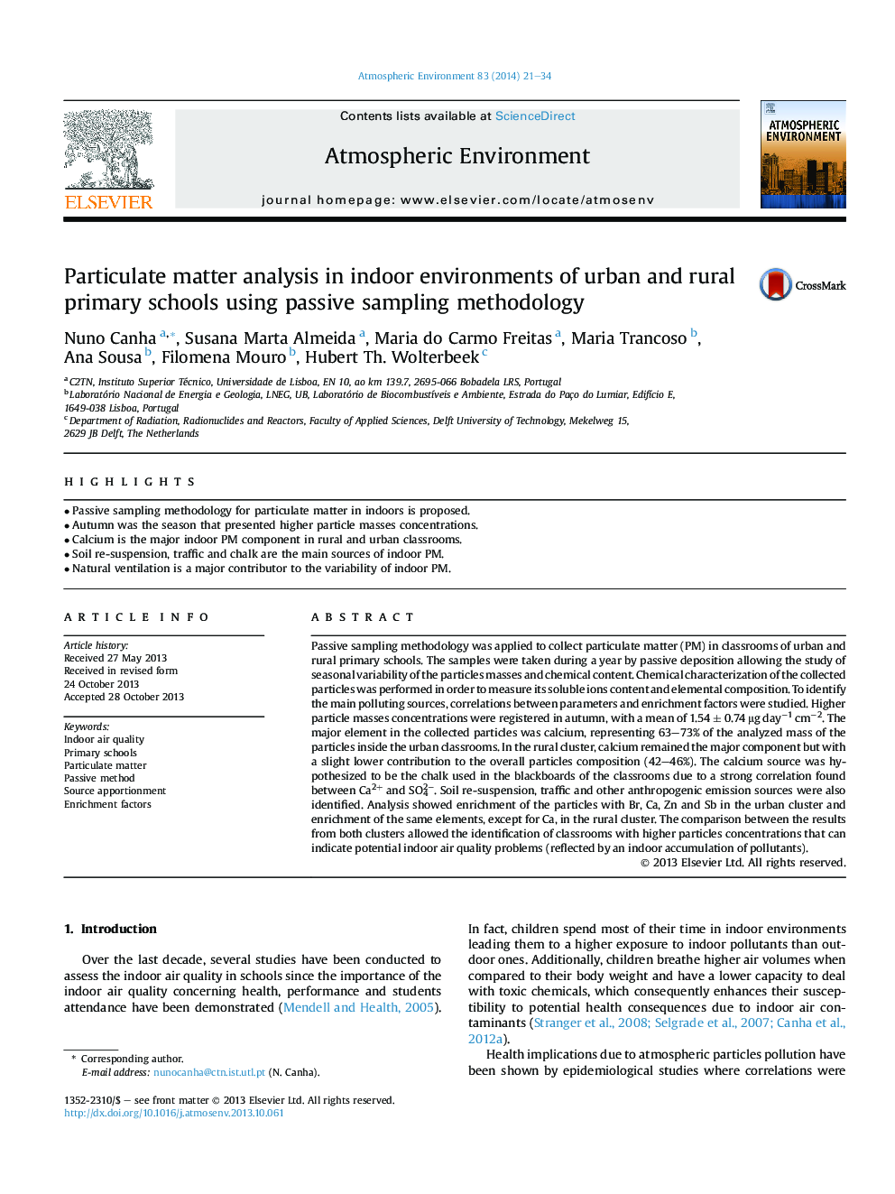 Particulate matter analysis in indoor environments of urban and rural primary schools using passive sampling methodology