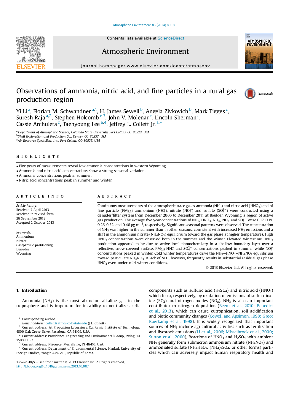 Observations of ammonia, nitric acid, and fine particles in a rural gas production region